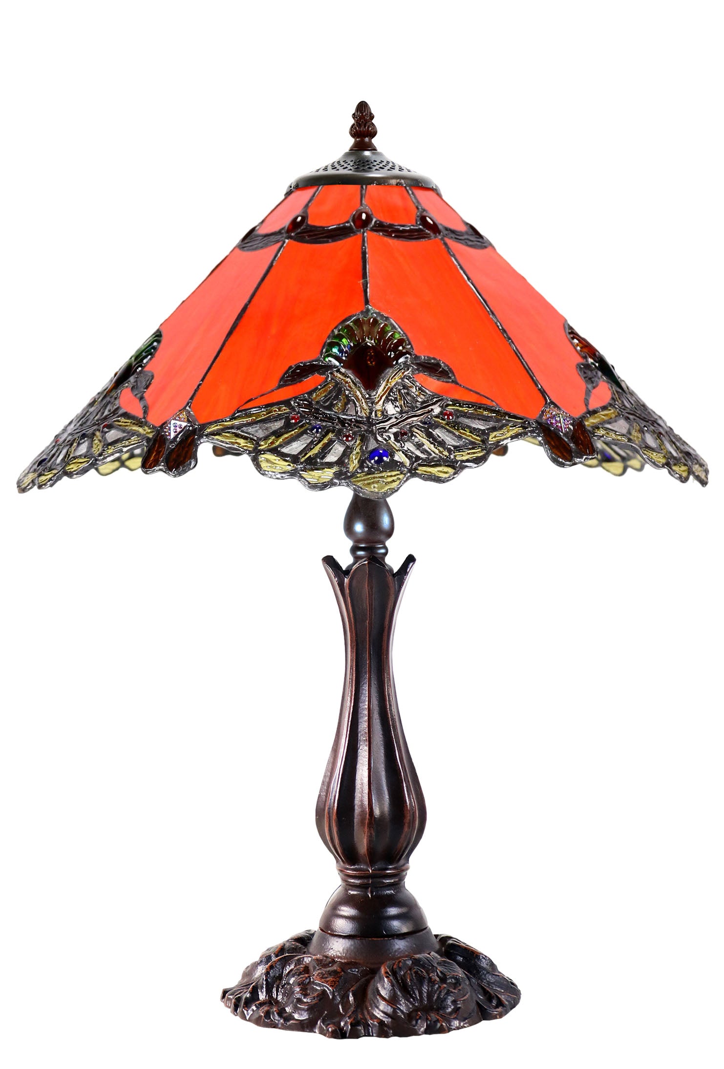 Large 16" Carousel Jadestone Accent Tiffany Lamp Table Lamps-RED Large 16" Carousel Jadestone Accent Tiffany Lamp Table Lamps-RED