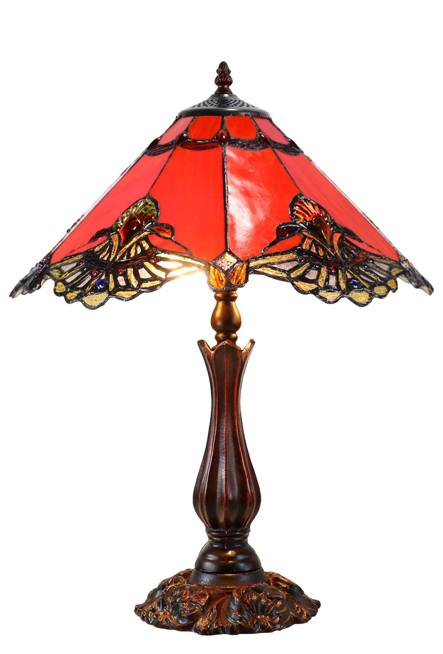 Large 16" Carousel Jadestone Accent Tiffany Lamp Table Lamps-RED Large 16" Carousel Jadestone Accent Tiffany Lamp Table Lamps-RED