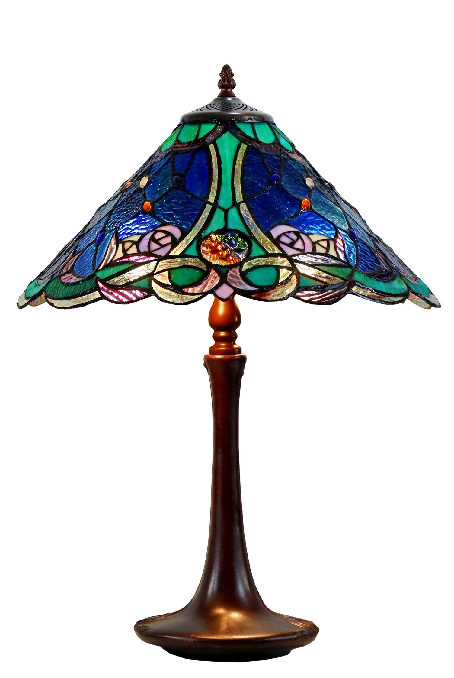 Large 16" Tiffany-style Desert Rose Stained Glass 23-inches High Table Lamp*blue Large 16" Tiffany-style Desert Rose Stained Glass 23-inches High Table Lamp*blue