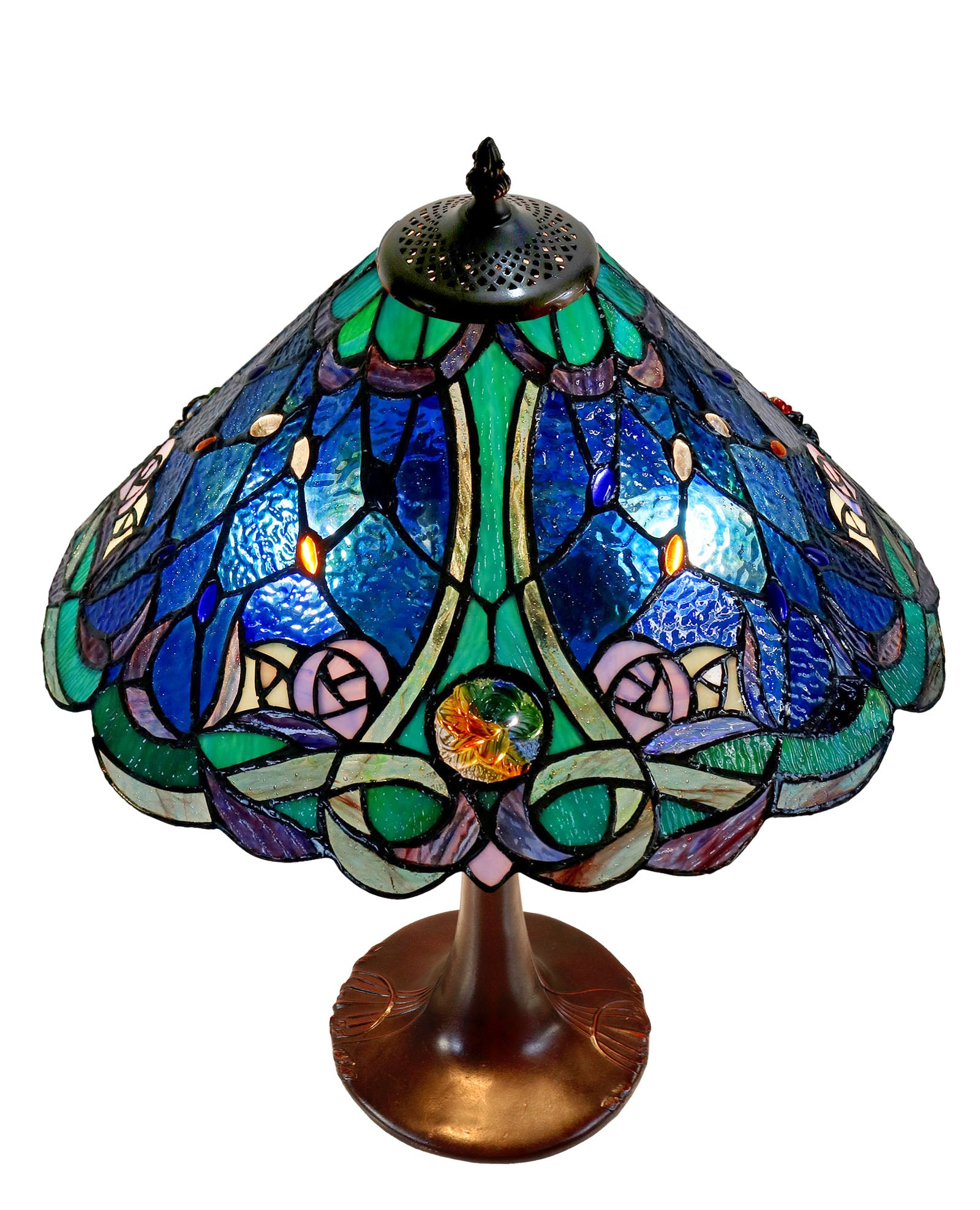 Large 16" Tiffany-style Desert Rose Stained Glass 23-inches High Table Lamp*blue Large 16" Tiffany-style Desert Rose Stained Glass 23-inches High Table Lamp*blue