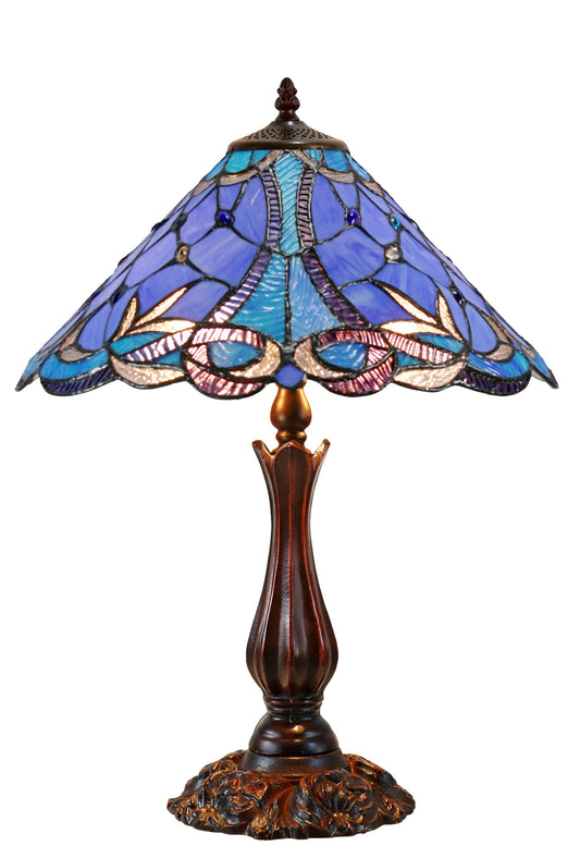 16" Large Blue Ribbon Clover Tiffany Table Lamp