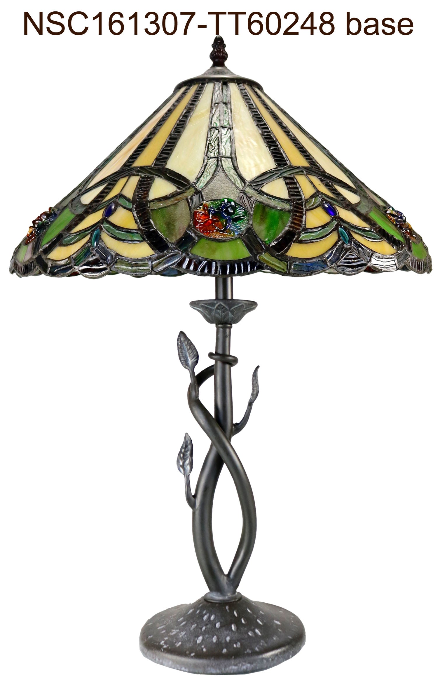 16" Large Victorian Ribbon Tiffany Table Lamp Country and Rustic Style Iron base 16" Large Victorian Ribbon Tiffany Table Lamp Country and Rustic Style Iron base