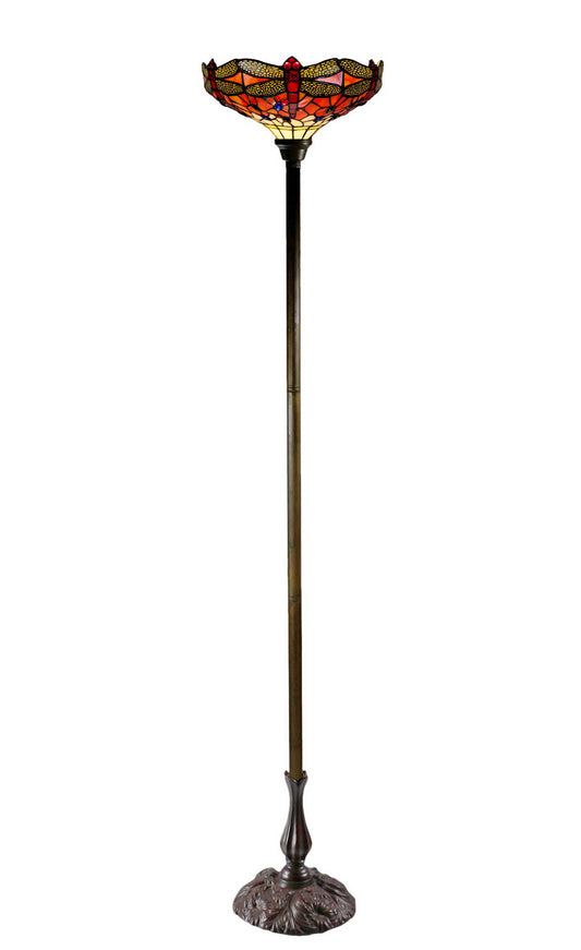 14"  Red Dragonfly Style Tiffany Floor Torchiere Lamp