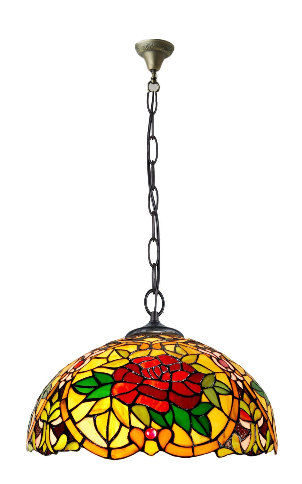 Large 16" Camellia Style Stained Glass Cafe Tiffany Hanging Light Large 16" Camellia Style Stained Glass Cafe Tiffany Hanging Light