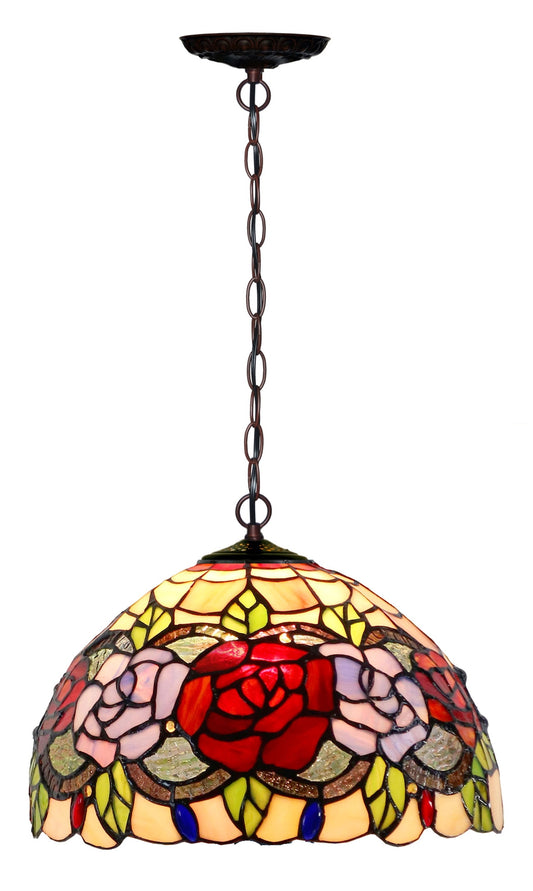 12" Traditional Rose Style Flower Tiffany Pendant Light