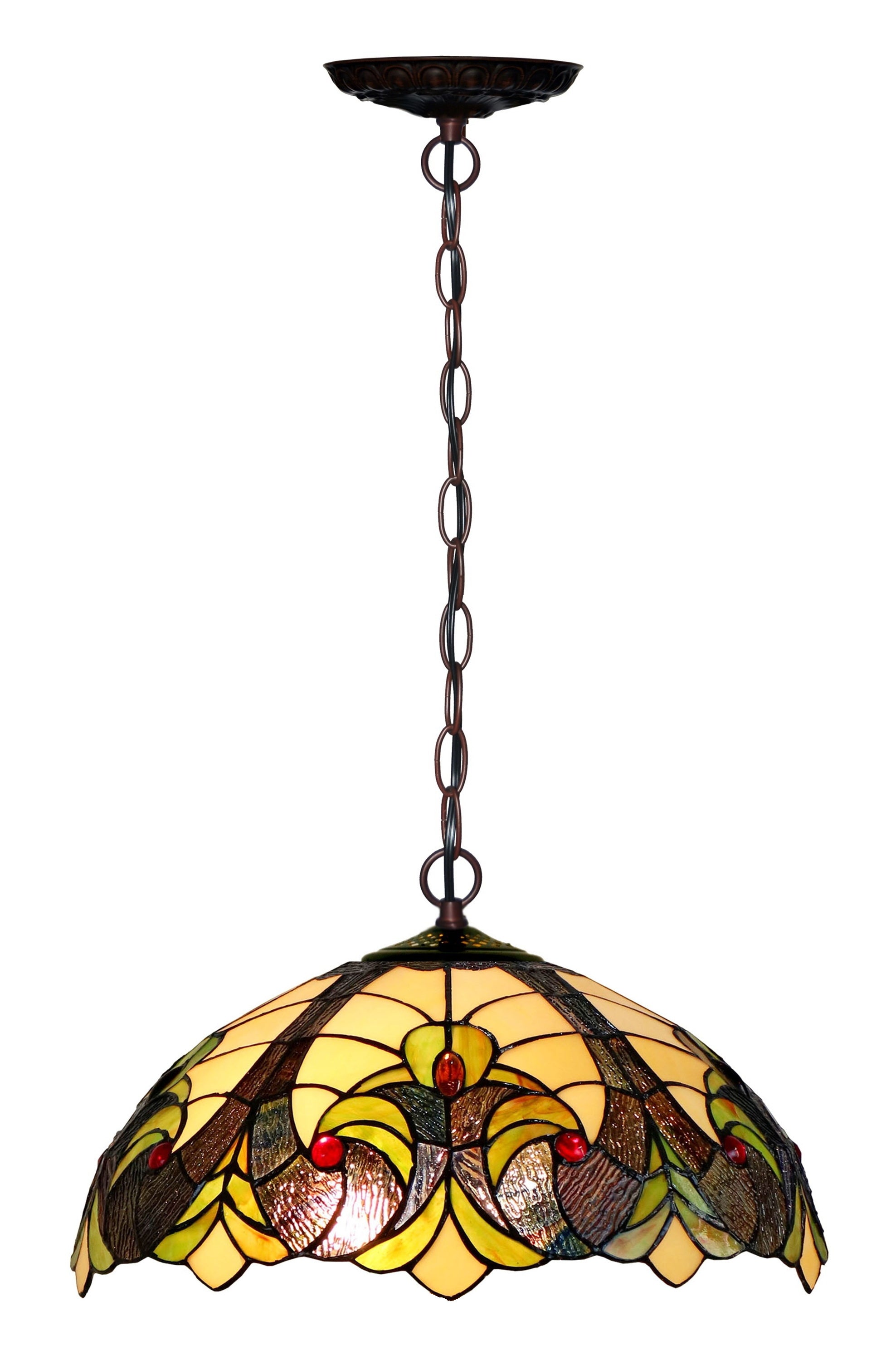 16" Amor Green Brown Tiffany Pendant Light 16" Amor Green Brown Tiffany Pendant Light