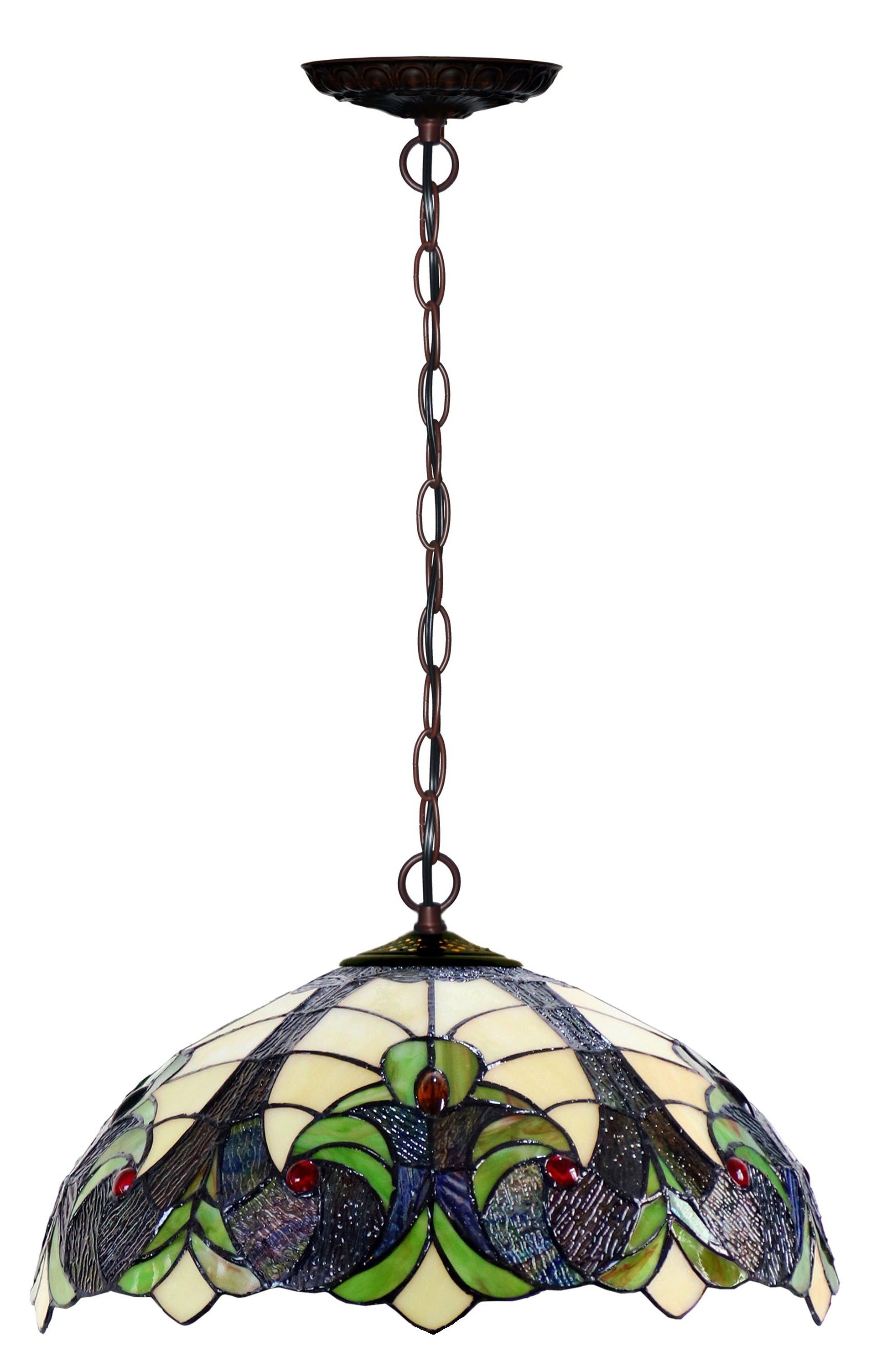 16" Amor Green Brown Tiffany Pendant Light 16" Amor Green Brown Tiffany Pendant Light