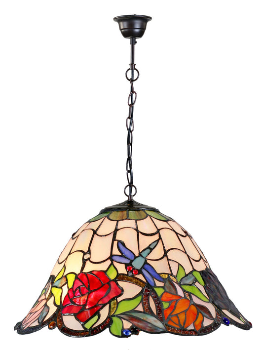 16" Dragonfly Rose Style Tiffany  Pendant Light