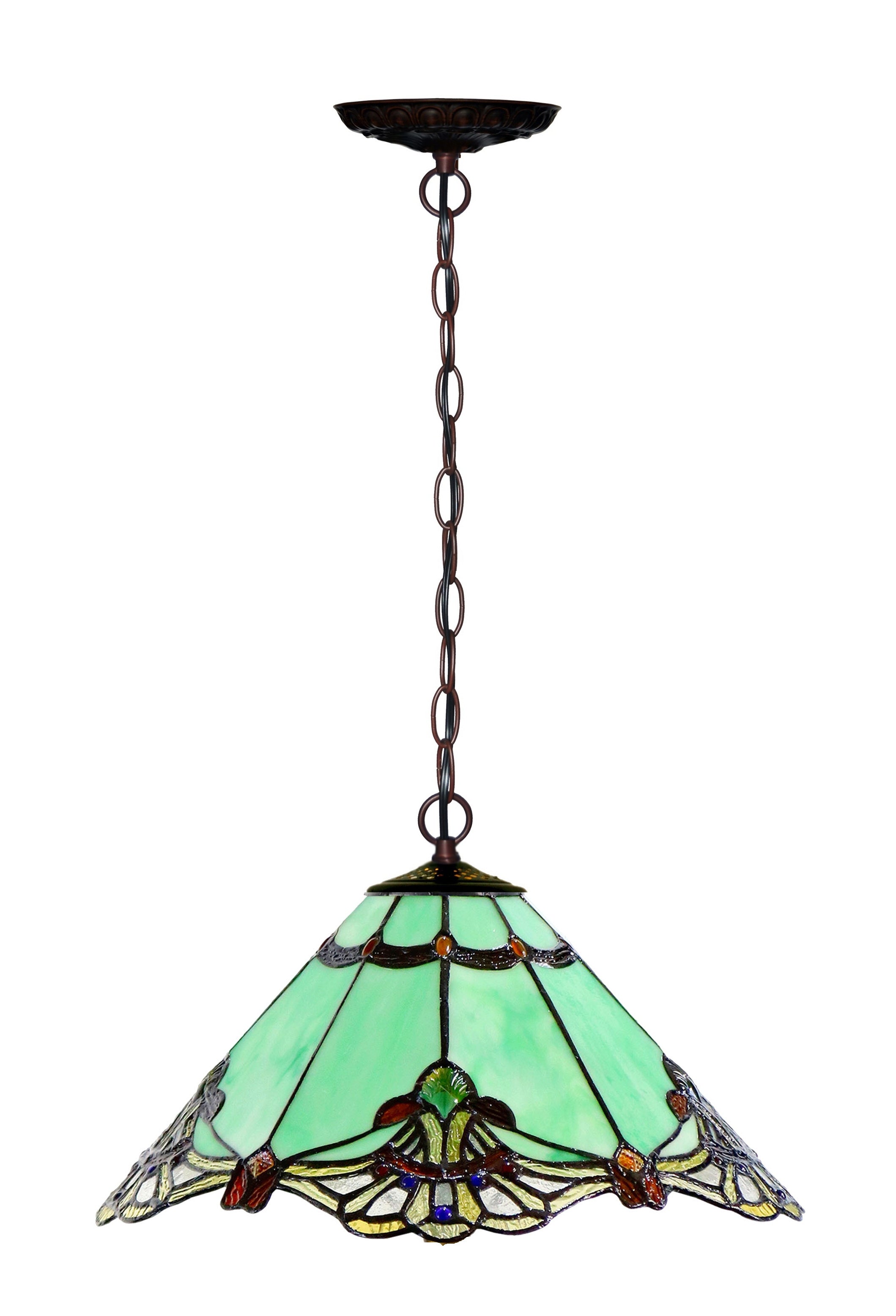 14" Green Jewel Carousel  Tiffany Stained Glass Shade Downlight Tiffany Pendant Lights 14" Green Jewel Carousel  Tiffany Stained Glass Shade Downlight Tiffany Pendant Lights