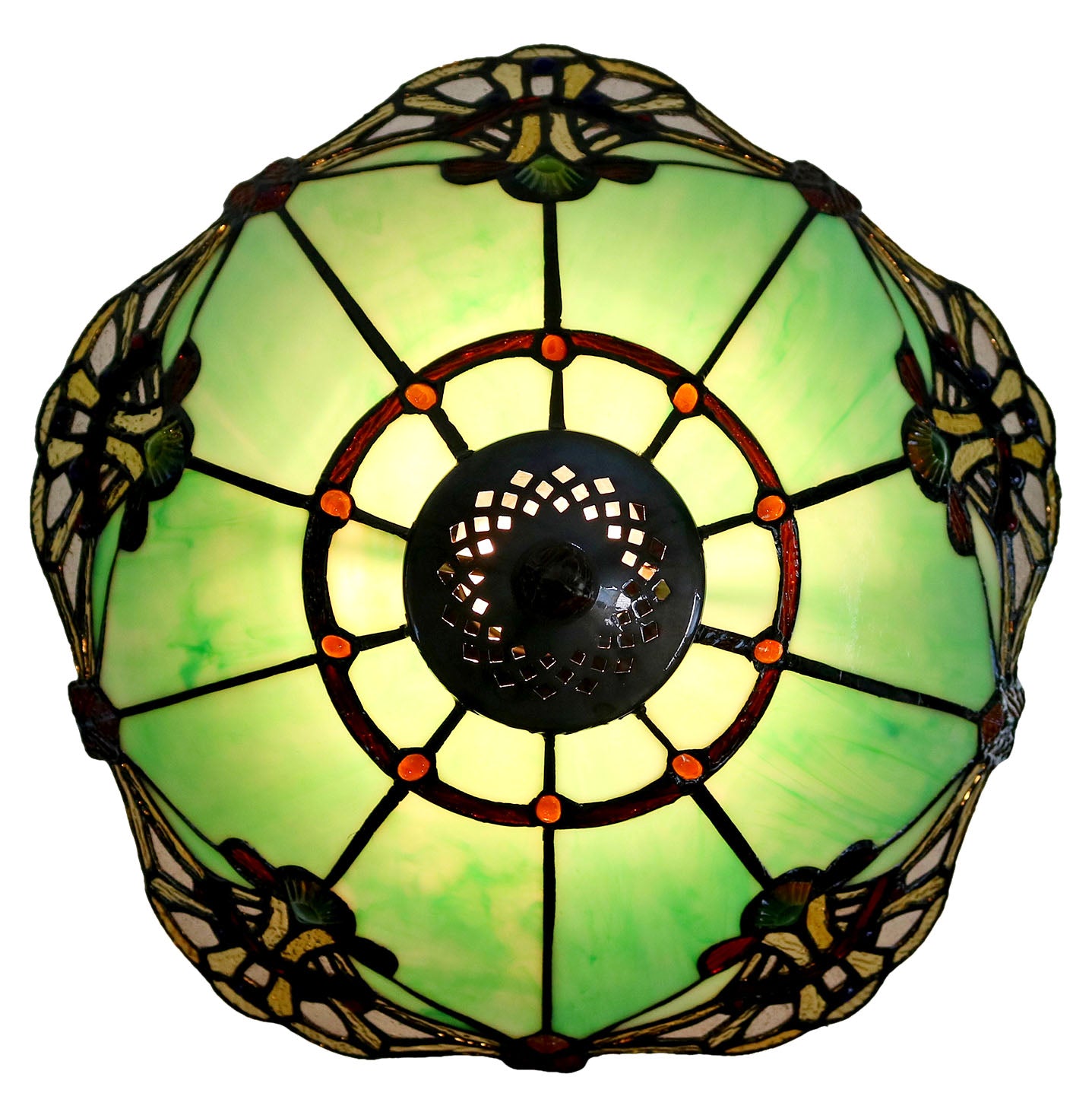14" Green Jewel Carousel  Tiffany Stained Glass Shade Downlight Tiffany Pendant Lights 14" Green Jewel Carousel  Tiffany Stained Glass Shade Downlight Tiffany Pendant Lights