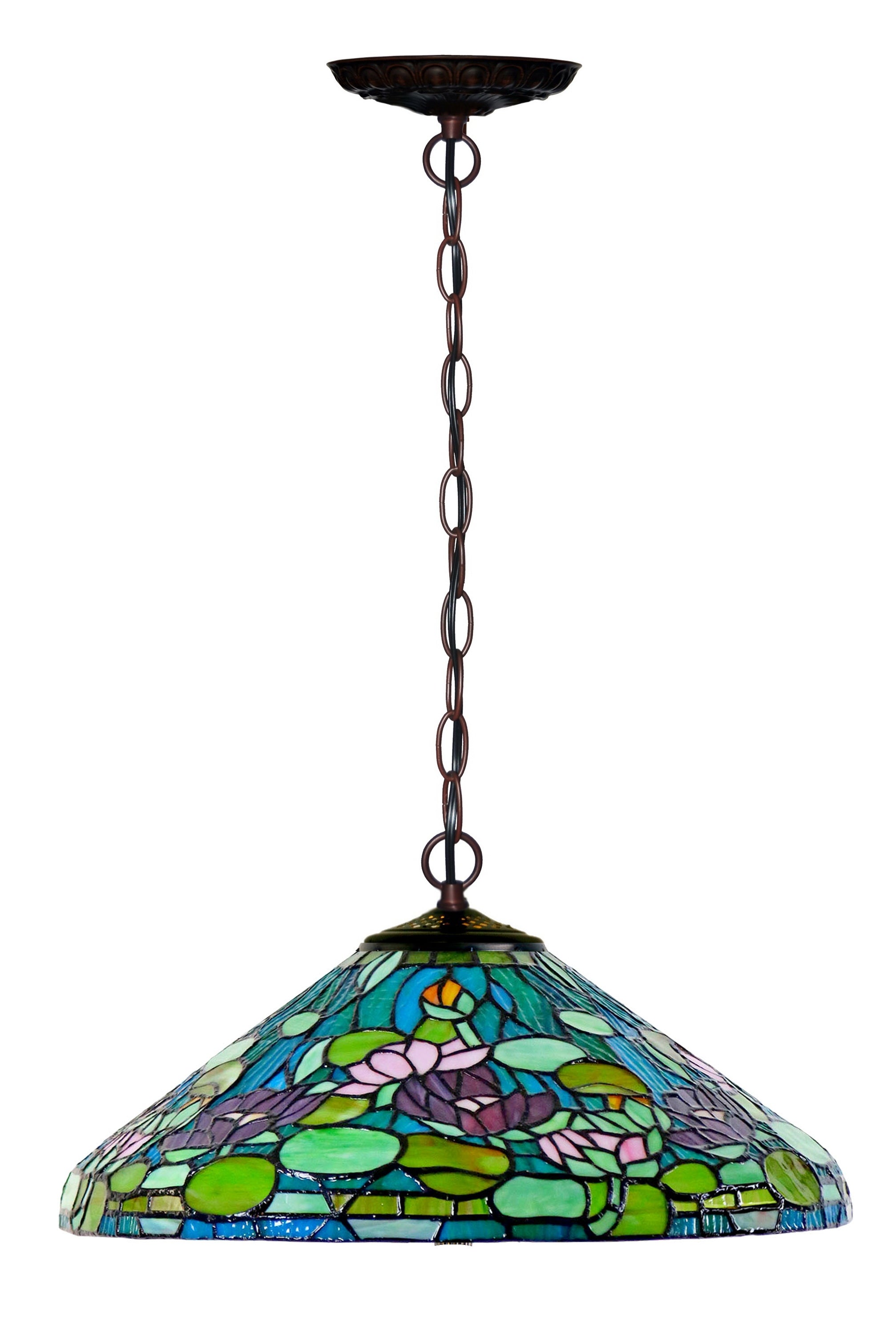 16" Large Pond Lily Stained Glass Tiffany Pendant Light 16" Large Pond Lily Stained Glass Tiffany Pendant Light