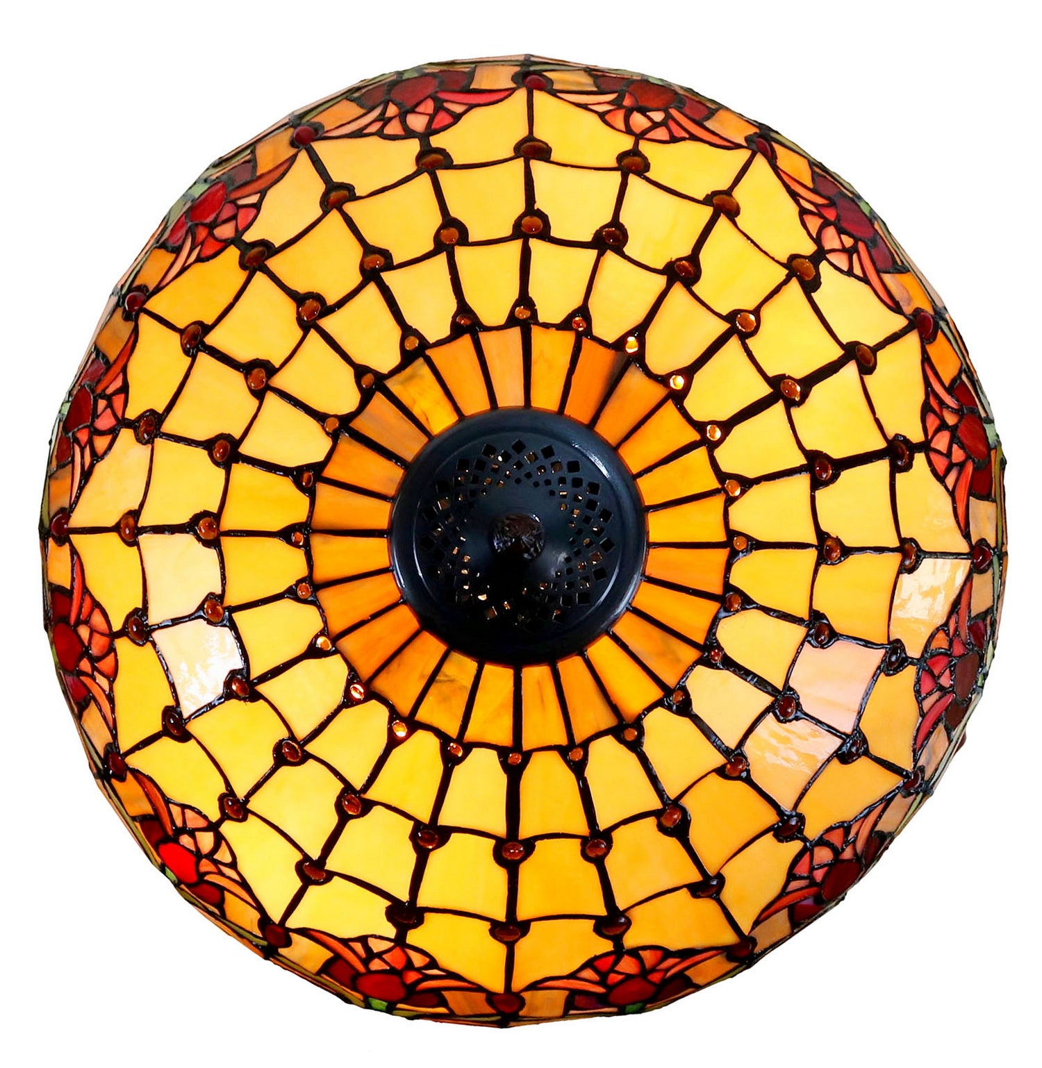 17" Red Colonial  Tulip Stained Glass Tiffany Pendant Light