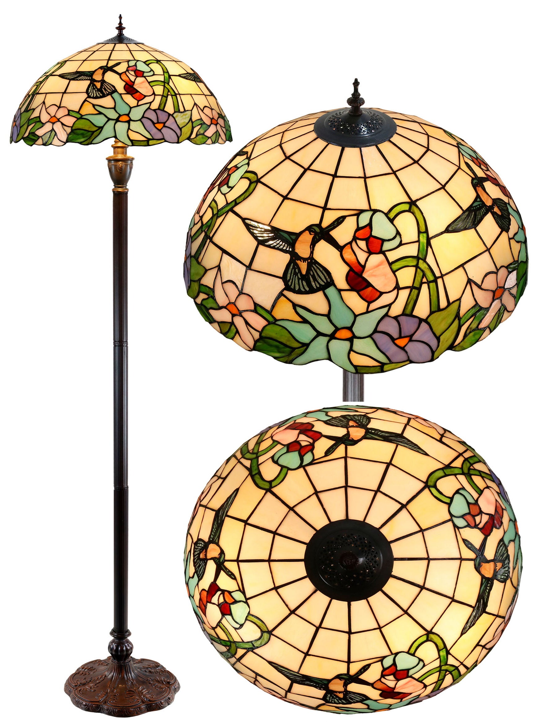 Gorgeous Huge 20” Hummingbird Flower Tiffany Floor Lamp Gorgeous Huge 20” Hummingbird Flower Tiffany Floor Lamp