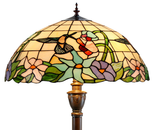 Gorgeous Huge 20” Hummingbird Flower Tiffany Floor Lamp