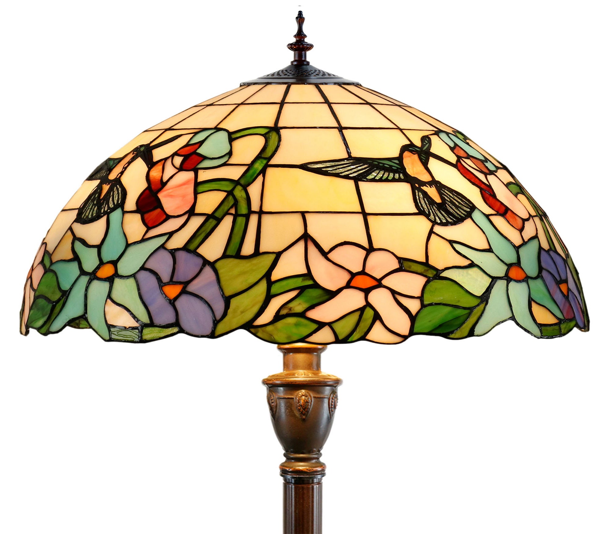 Gorgeous Huge 20” Hummingbird Flower Tiffany Floor Lamp Gorgeous Huge 20” Hummingbird Flower Tiffany Floor Lamp