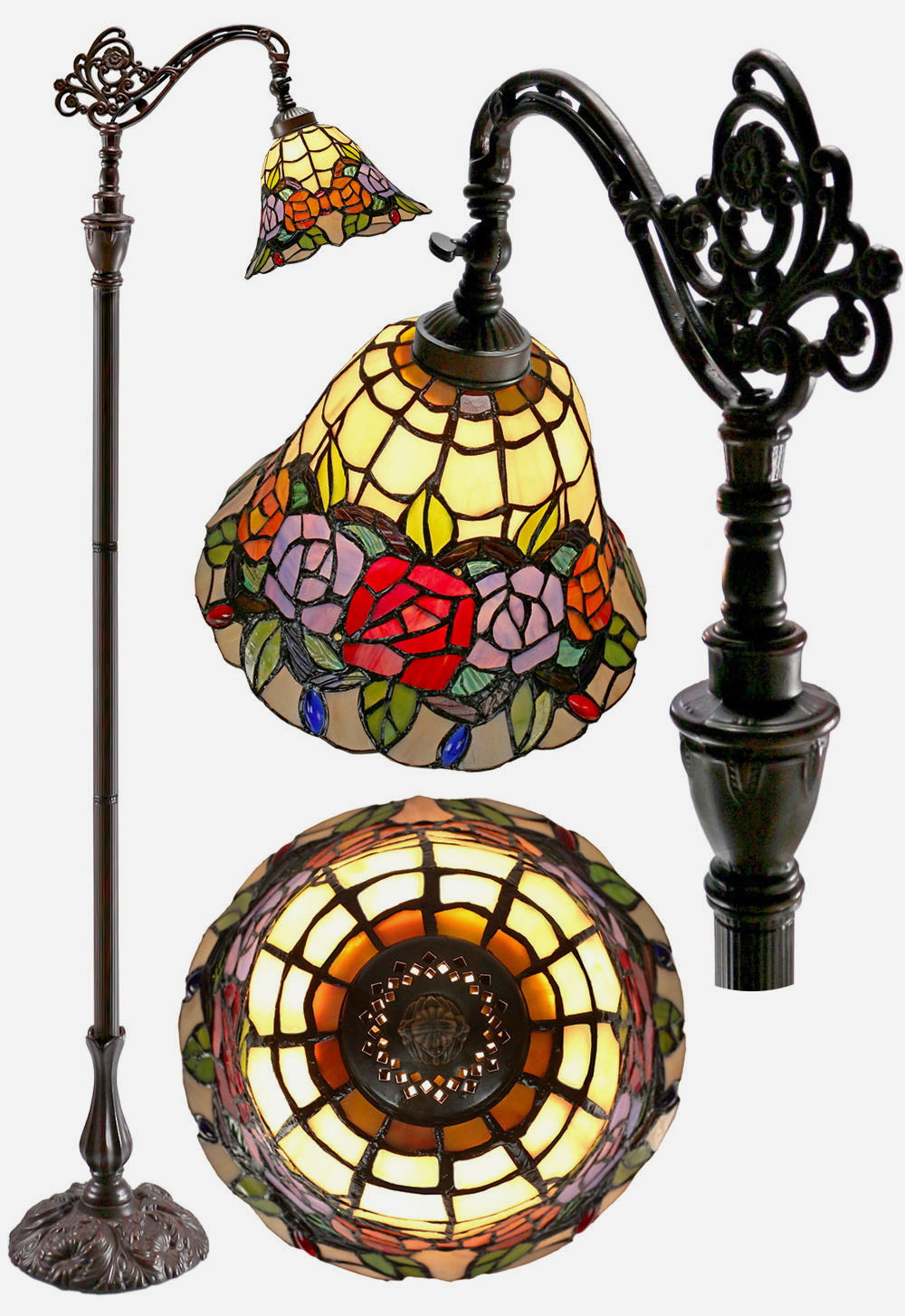 New Arrivals@Rose Style Leadlight Stained Glass Bridge Arm Tiffany  Floor Lamp New Arrivals@Rose Style Leadlight Stained Glass Bridge Arm Tiffany  Floor Lamp