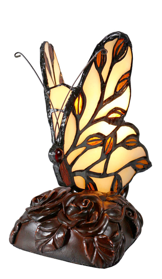 Cute Ivory Butterfly  Tiffany Leadlight Stained Glass Art Deco Table Lamp