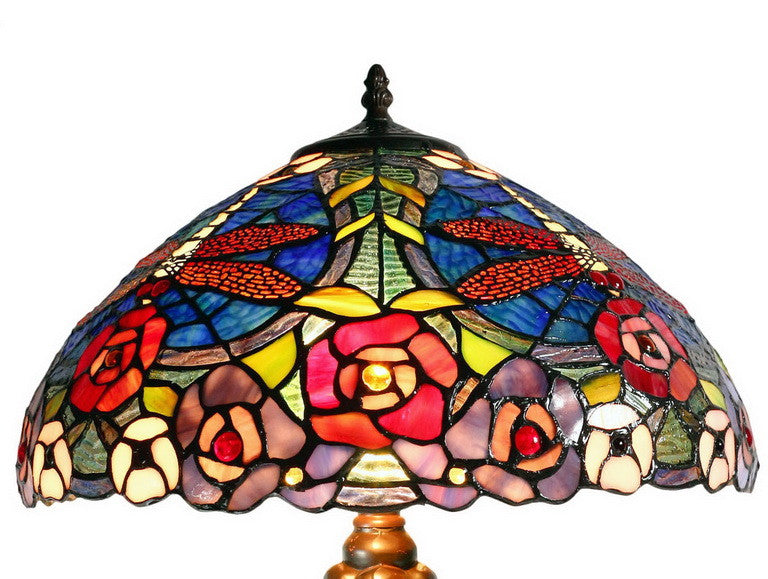 16" Traditional Dragonfly Floral Tiffany Table Lamp 16" Traditional Dragonfly Floral Tiffany Table Lamp