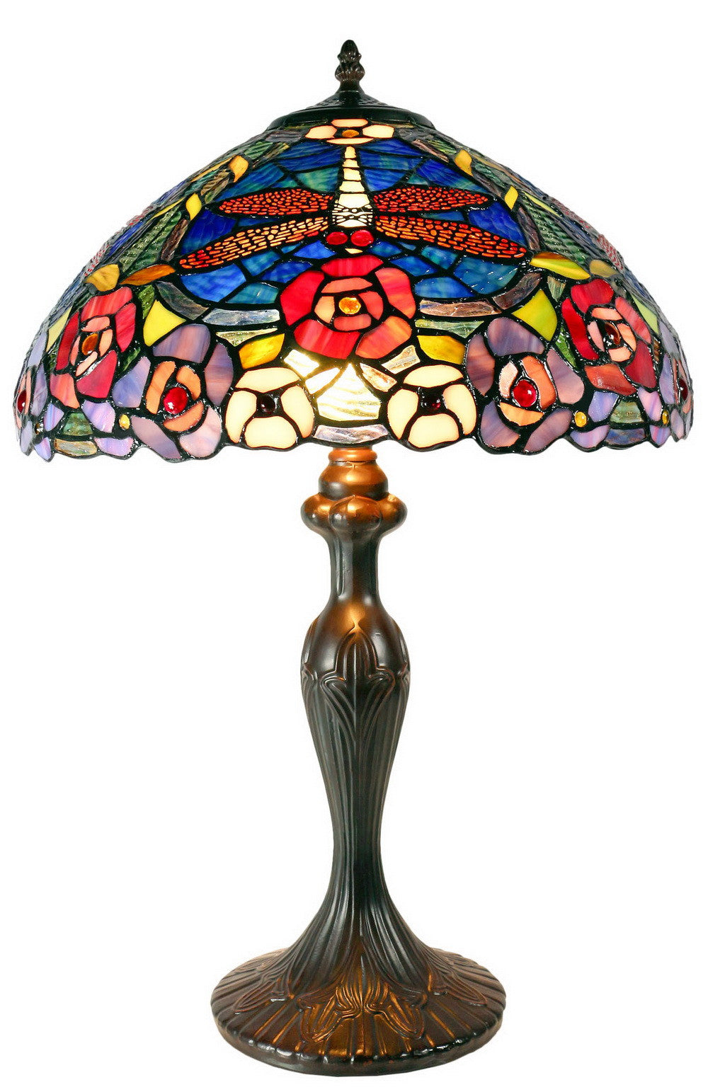 16" Traditional Dragonfly Floral Tiffany Table Lamp