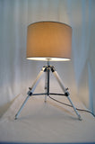 Limited Stock @Striking industrial style Tripod Table Lamp Beige shade with white wooden base Limited Stock @Striking industrial style Tripod Table Lamp Beige shade with white wooden base