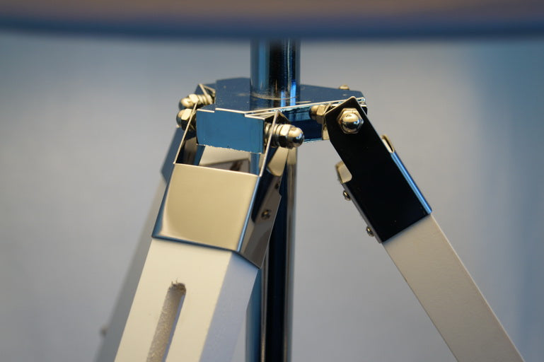 Limited Stock @Striking industrial style Tripod Table Lamp Beige shade with white wooden base Limited Stock @Striking industrial style Tripod Table Lamp Beige shade with white wooden base