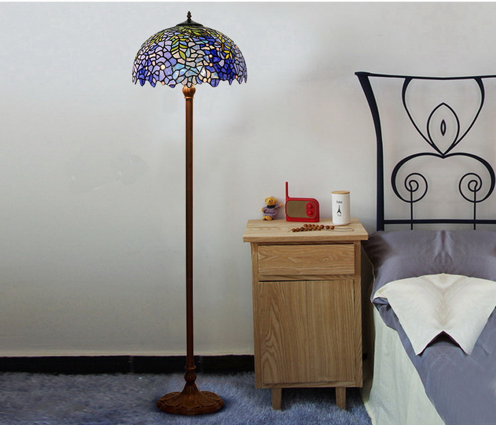 Large 16" Blue Wisteria Style Stained Glass Tiffany Floor Lamp Large 16" Blue Wisteria Style Stained Glass Tiffany Floor Lamp