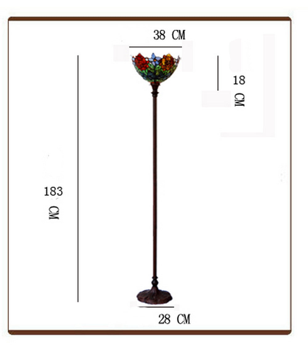 14"  Red Rose Flower Style Tiffany Floor Torchiere Lamp 14"  Red Rose Flower Style Tiffany Floor Torchiere Lamp