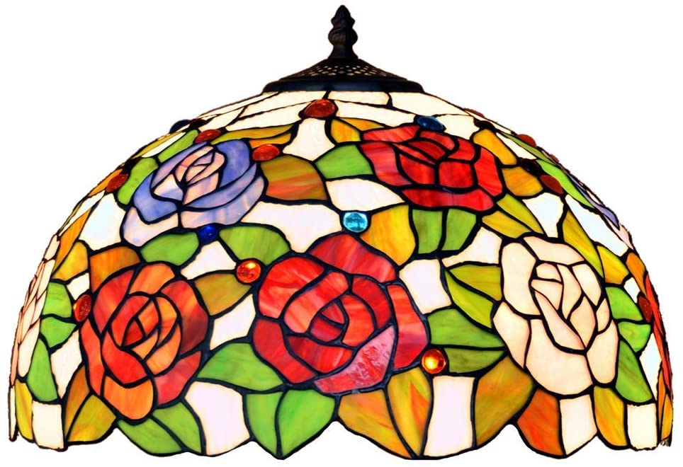 Large 16" Rose Style Stained Glass Tiffany Floor Lamp Large 16" Rose Style Stained Glass Tiffany Floor Lamp