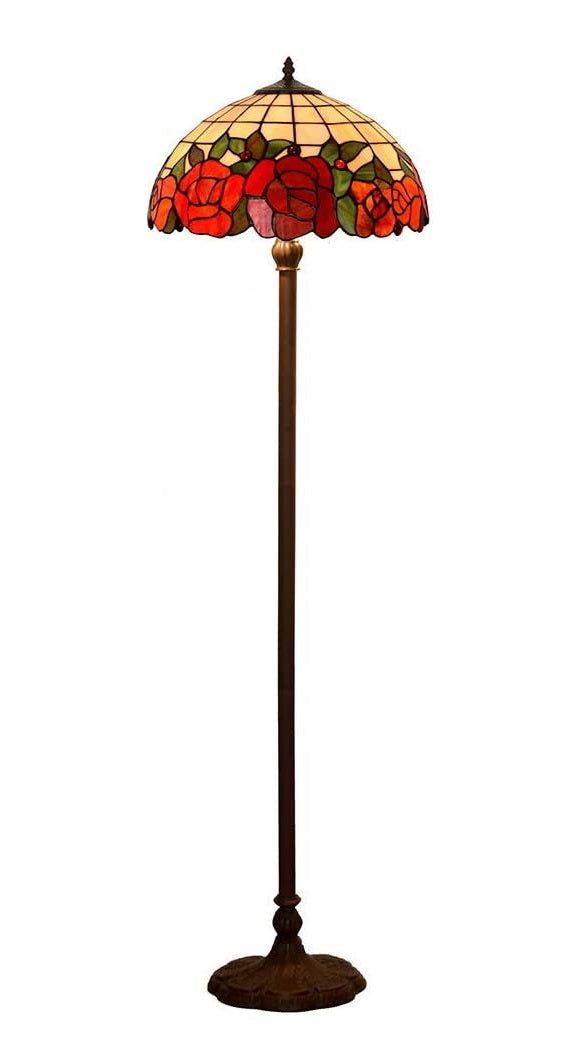 Large 16" Red Rose Stained Glass Tiffany Floor Lamp Large 16" Red Rose Stained Glass Tiffany Floor Lamp