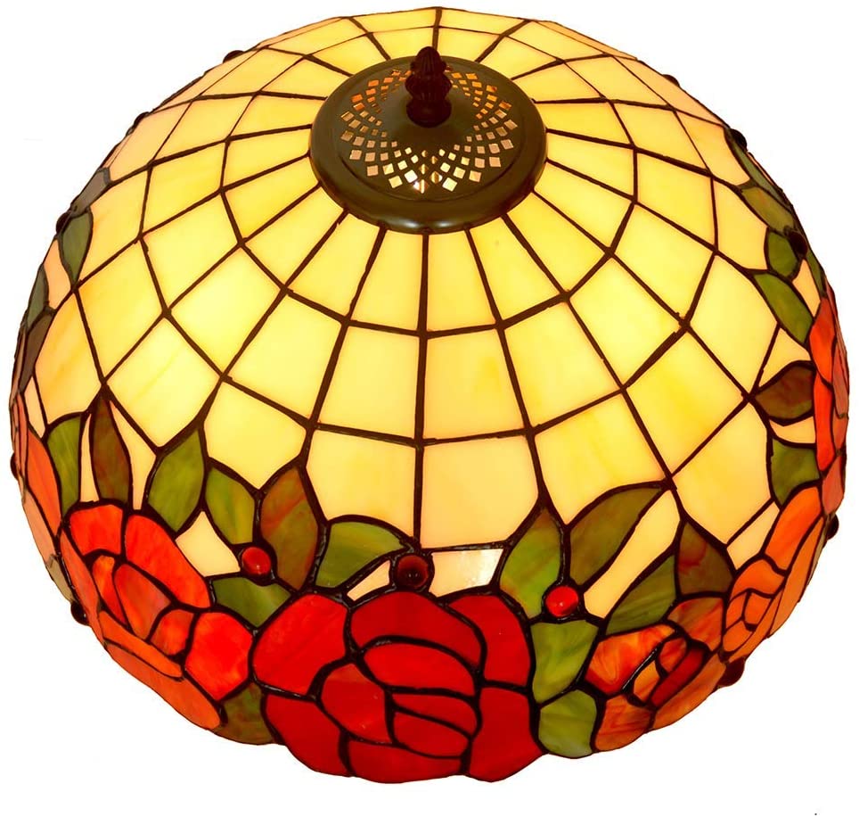 Large 16" Red Rose Stained Glass Tiffany Floor Lamp Large 16" Red Rose Stained Glass Tiffany Floor Lamp