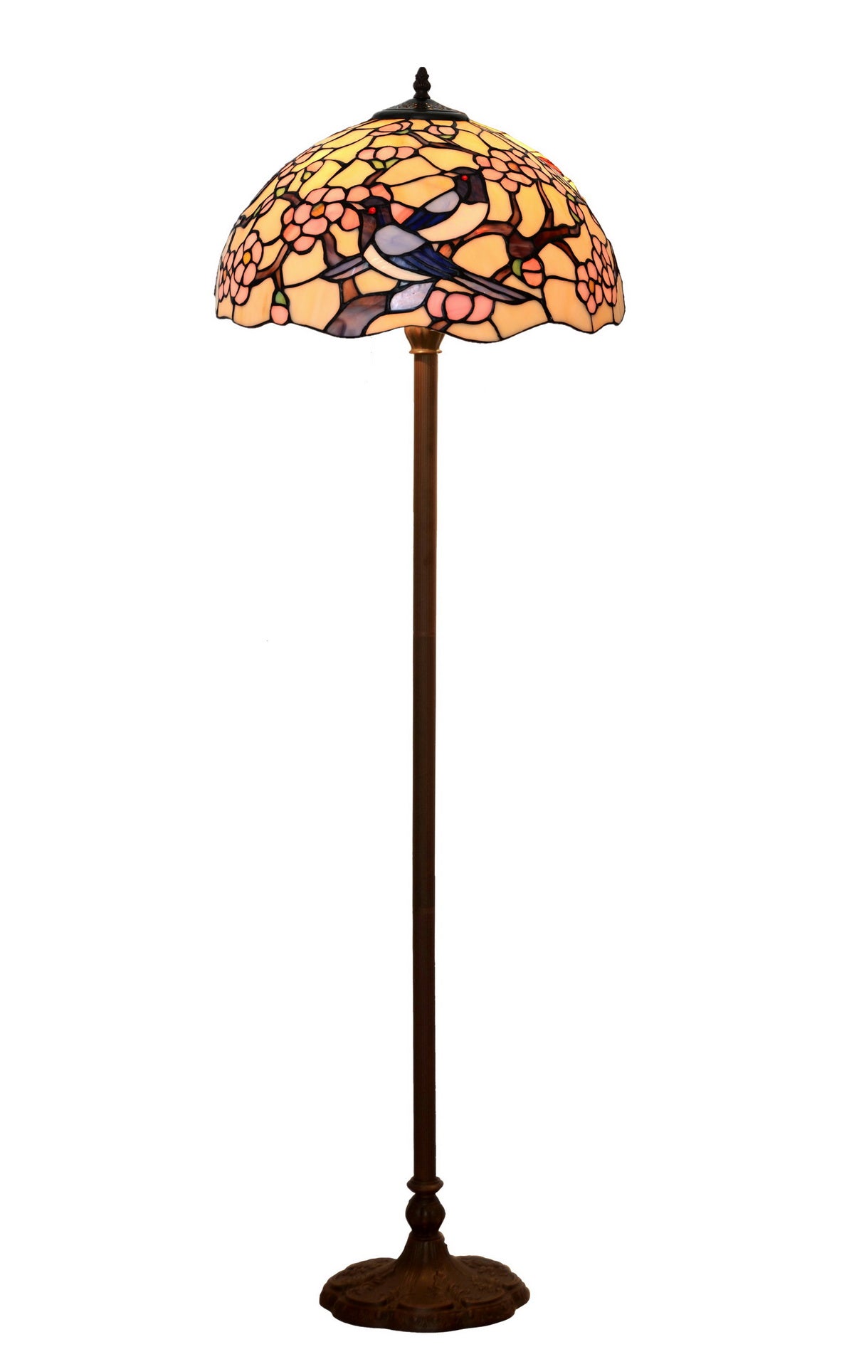 Large 16" Magpies Bird cherry blossom Stained Glass Tiffany Floor Lamp Large 16" Magpies Bird cherry blossom Stained Glass Tiffany Floor Lamp