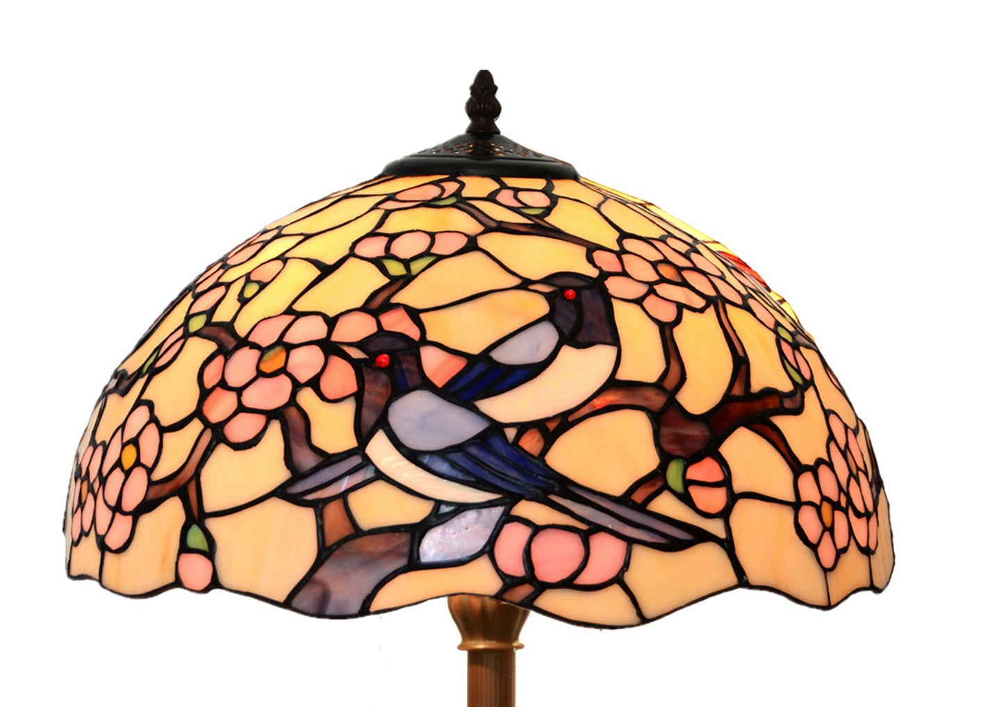 Large 16" Magpies Bird cherry blossom Stained Glass Tiffany Floor Lamp Large 16" Magpies Bird cherry blossom Stained Glass Tiffany Floor Lamp