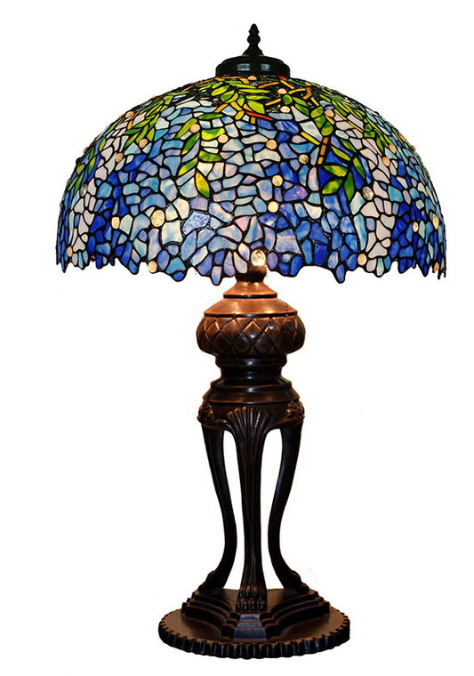 Huge 20 inches Wide Tiffany Reproduction Traditional Blue Wisteria Table Lamp