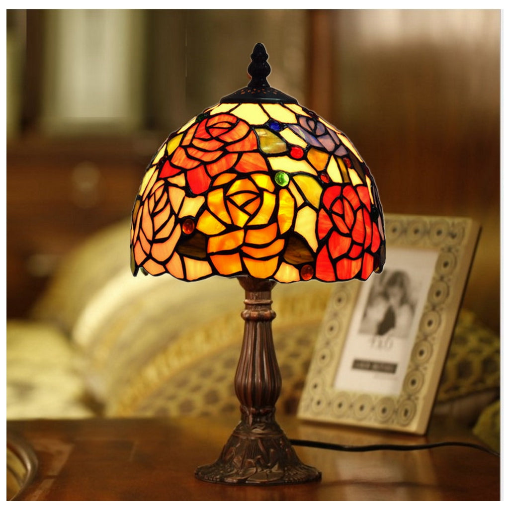 Stunning  8" Romantic Rose Style Tiffany Mini Table Lamp Stunning  8" Romantic Rose Style Tiffany Mini Table Lamp