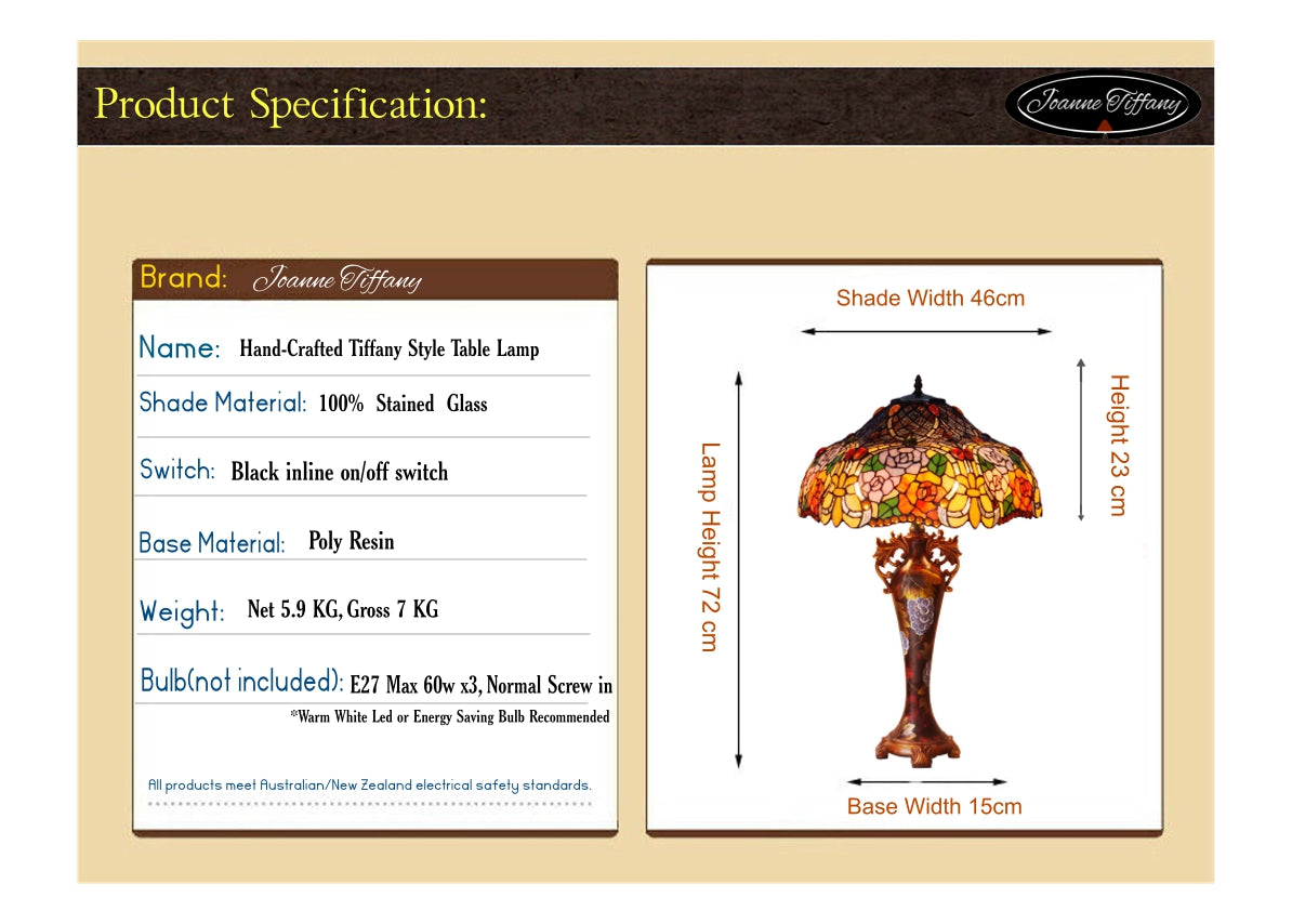 Limited Edition@Huge 18"(46cm wide )Rose Style Tiffany Table Lamp Limited Edition@Huge 18"(46cm wide )Rose Style Tiffany Table Lamp