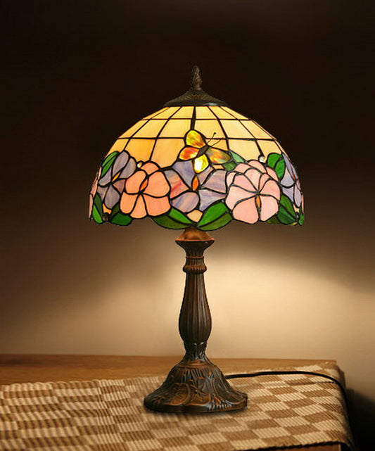 12" Butterfly Morning Glory Style Tiffany Bedside Lamp