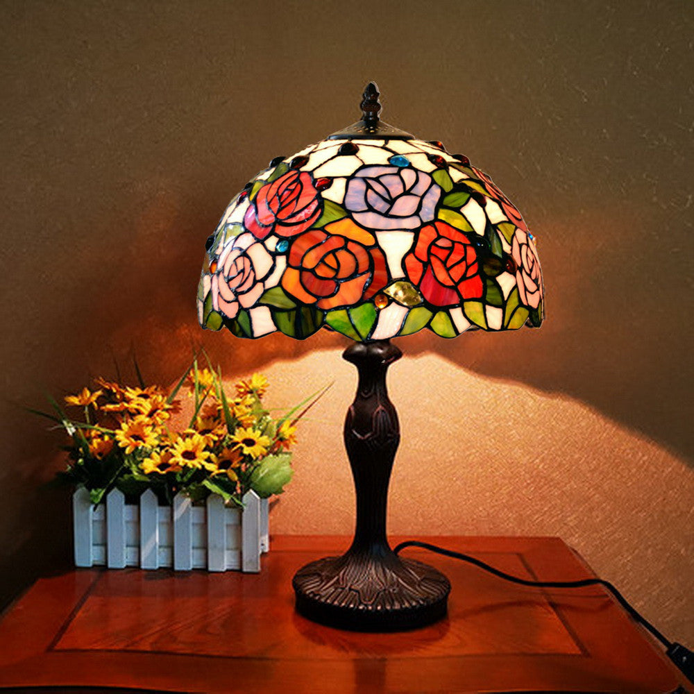 12" Rose Style Tiffany Bedside Lamp 12" Rose Style Tiffany Bedside Lamp