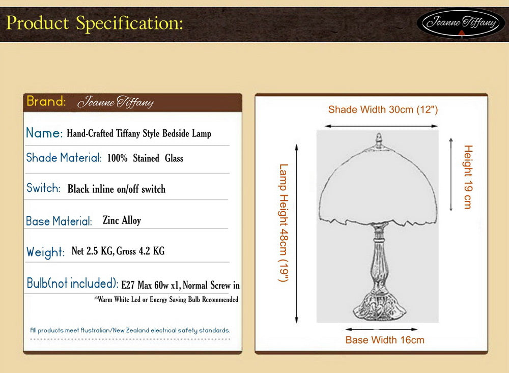 12" Rose Style Tiffany Bedside Lamp 12" Rose Style Tiffany Bedside Lamp