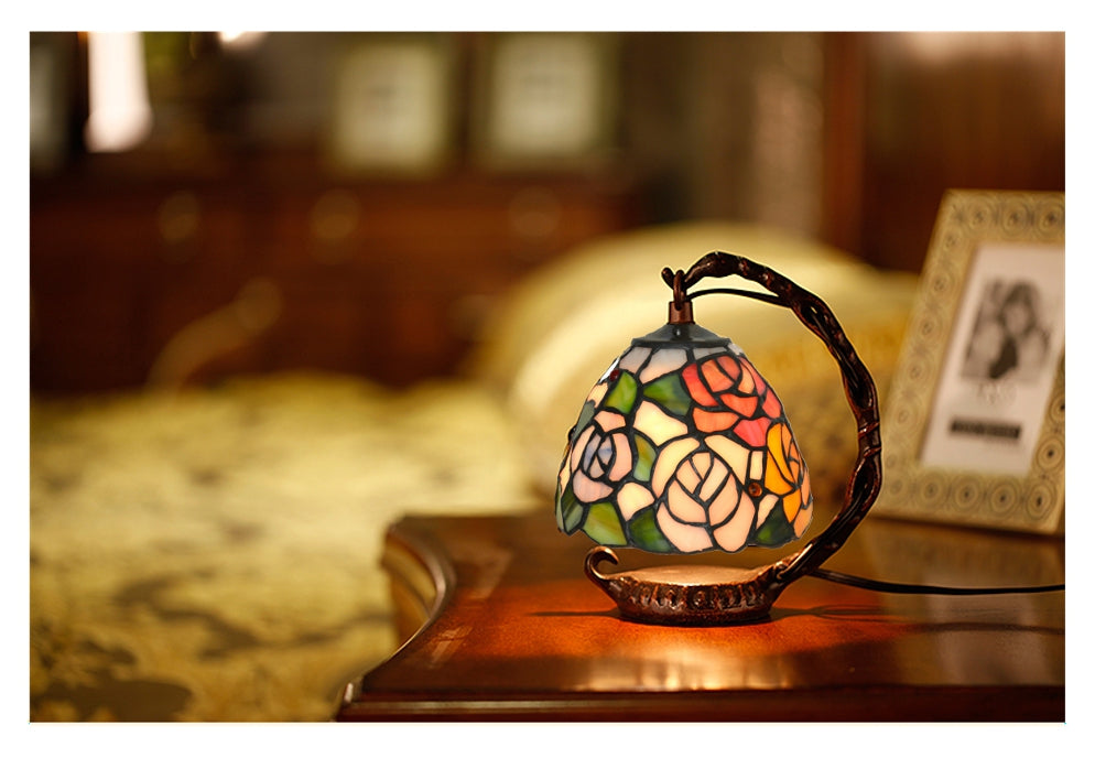 Rose Style Mini Tiffany Stained Glass Night Lamp Rose Style Mini Tiffany Stained Glass Night Lamp