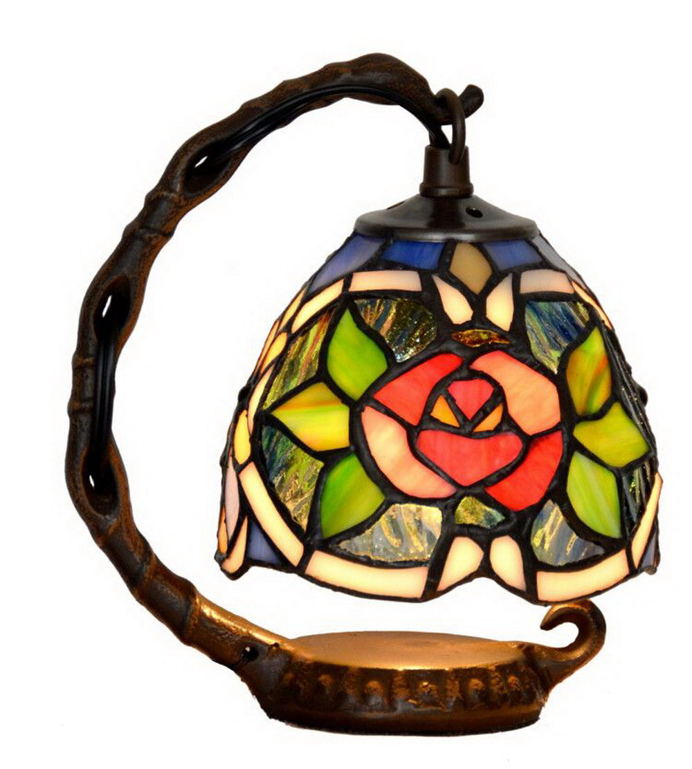 Red Rose  Mini Tiffany Stained Glass Night Lamp Red Rose  Mini Tiffany Stained Glass Night Lamp