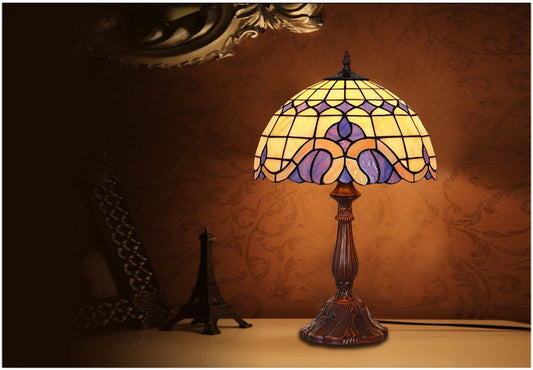 12"  Purple Baroque Tiffany  Style Tiffany Bedside Lamp