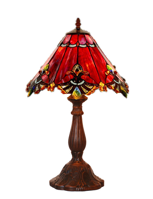 12" Red Jewel Carousel Tiffany Bedside Lamp