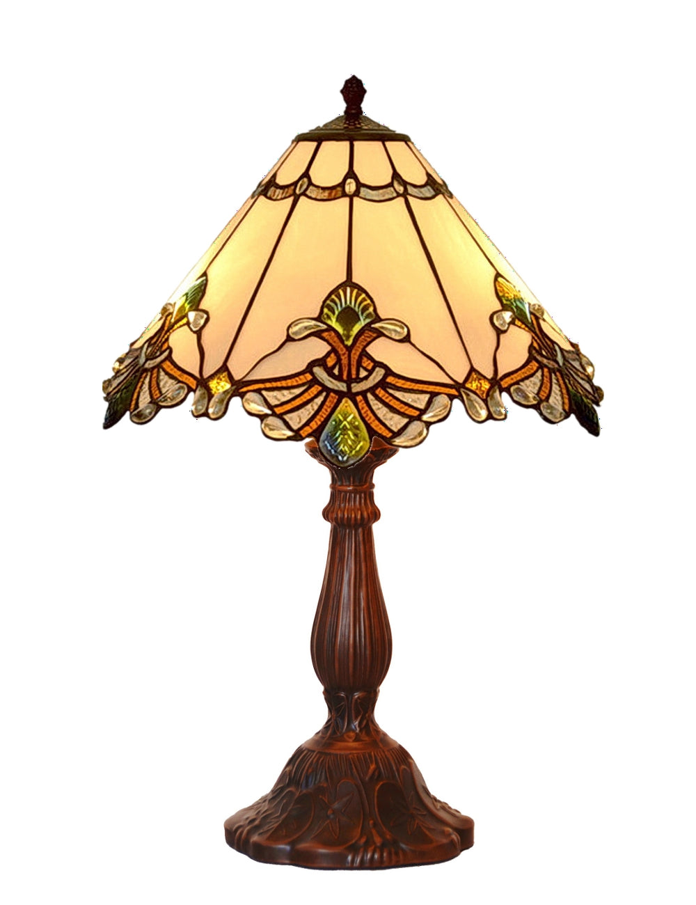 12" White Elegant Jewel Carousel Tiffany Bedside Lamp 12" White Elegant Jewel Carousel Tiffany Bedside Lamp