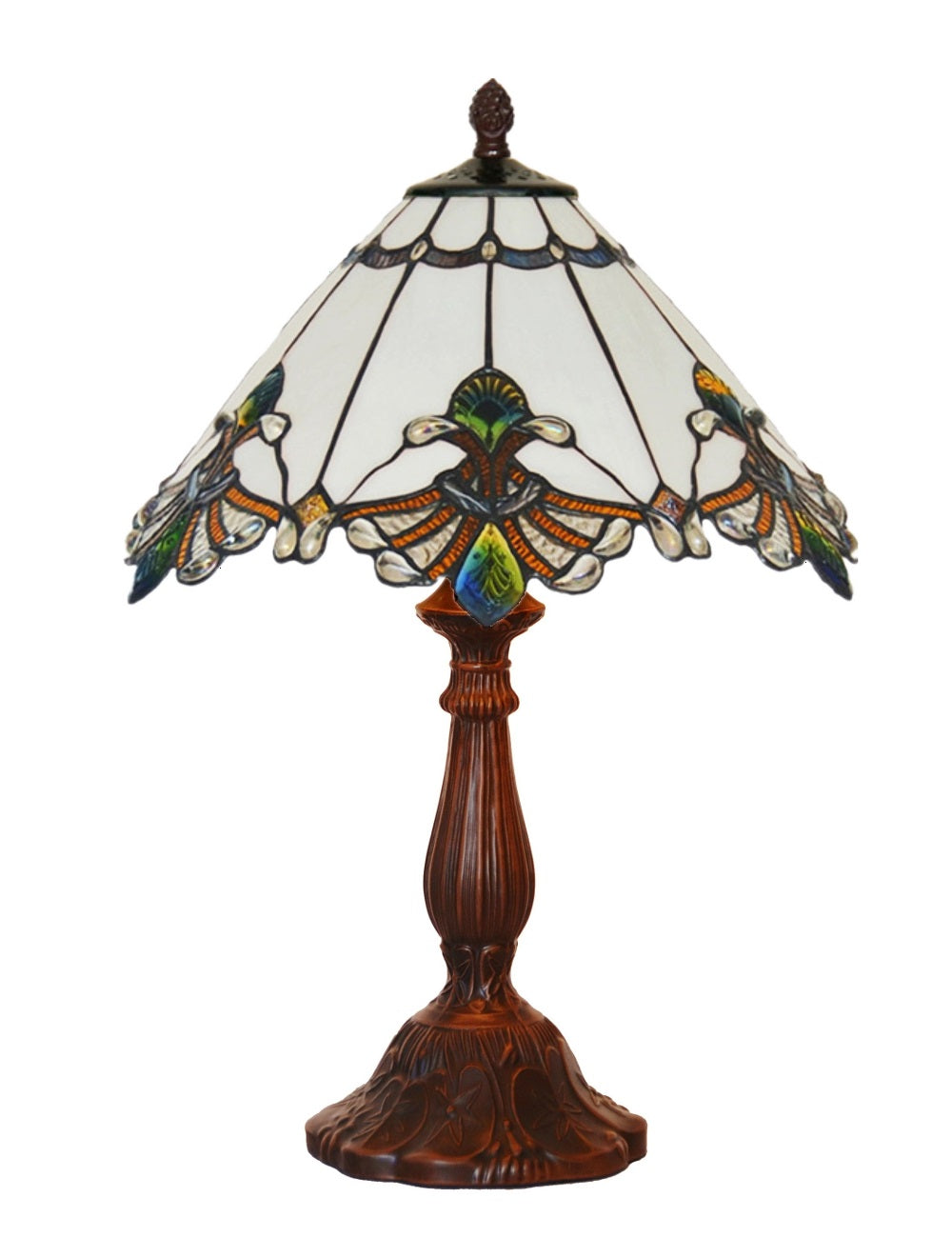 12" White Elegant Jewel Carousel Tiffany Bedside Lamp 12" White Elegant Jewel Carousel Tiffany Bedside Lamp