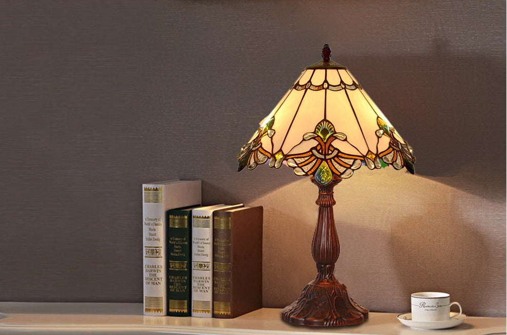 12" White Elegant Jewel Carousel Tiffany Bedside Lamp 12" White Elegant Jewel Carousel Tiffany Bedside Lamp