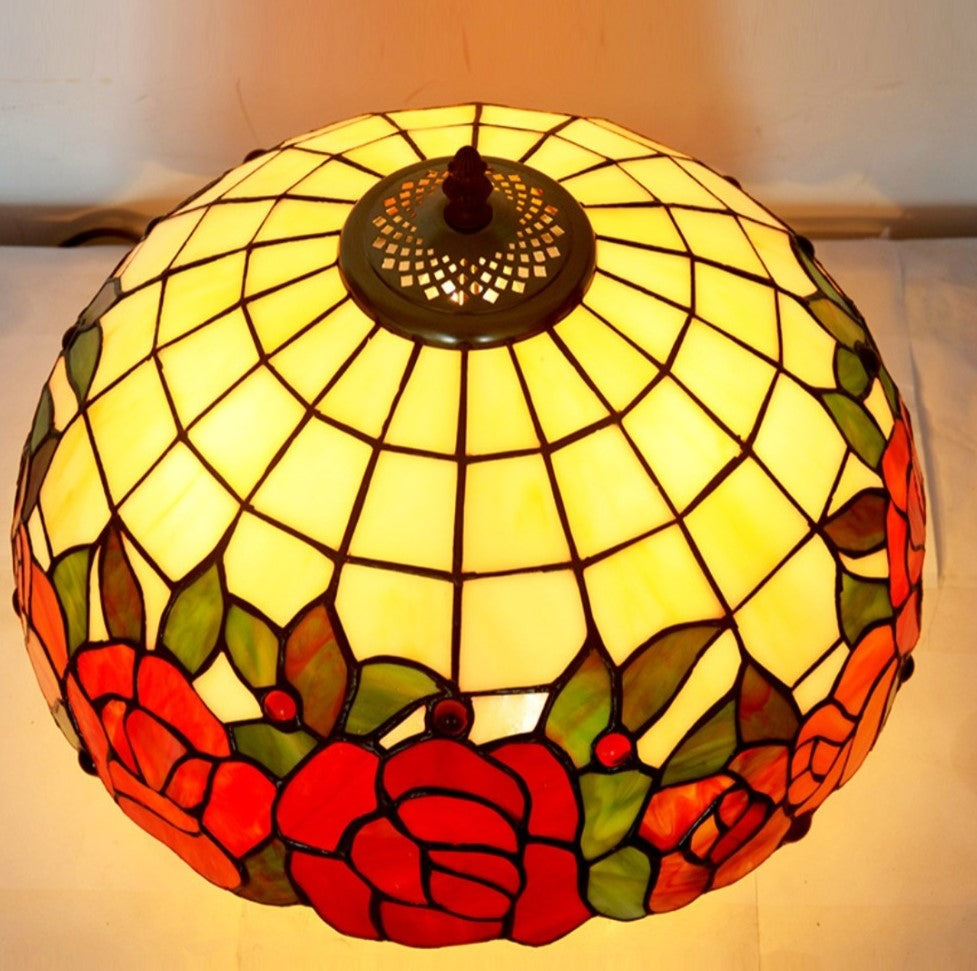 Large 16" Red Rose Leadlight Stained Glass Tiffany Table Lamp Large 16" Red Rose Leadlight Stained Glass Tiffany Table Lamp