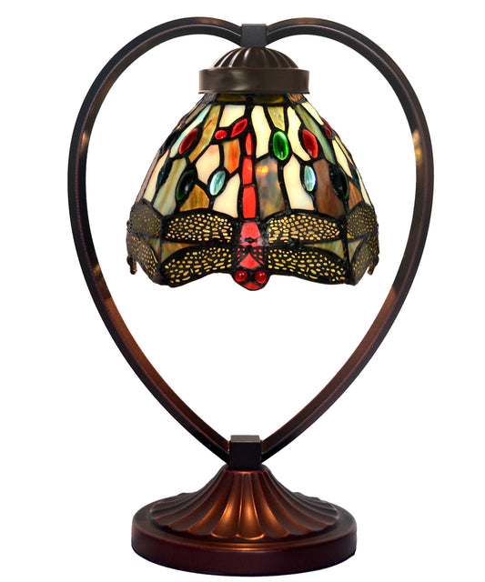 Dragonfly Tiffany Style Stained Glass Table Lamp with Heart-shaped Metal Base