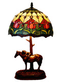 12" Tulip Style Tiffany Bedside Lamp with Antique Style Sculpture Base "the Horse Boy" 12" Tulip Style Tiffany Bedside Lamp with Antique Style Sculpture Base "the Horse Boy"