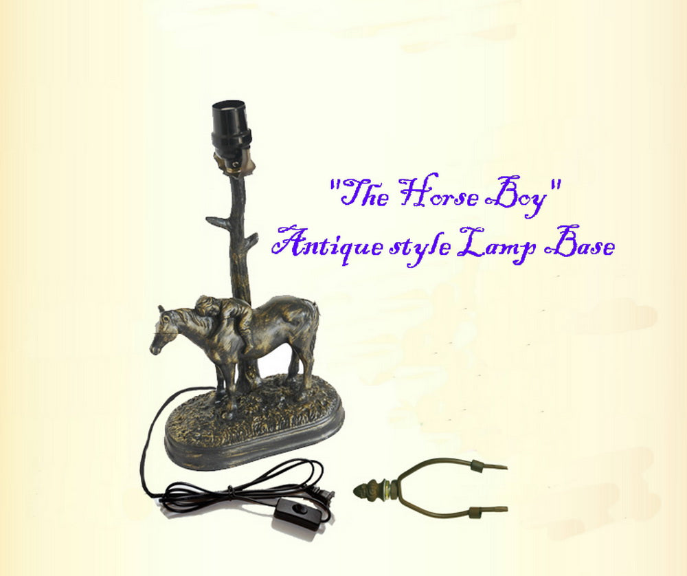 12" Tulip Style Tiffany Bedside Lamp with Antique Style Sculpture Base "the Horse Boy" 12" Tulip Style Tiffany Bedside Lamp with Antique Style Sculpture Base "the Horse Boy"