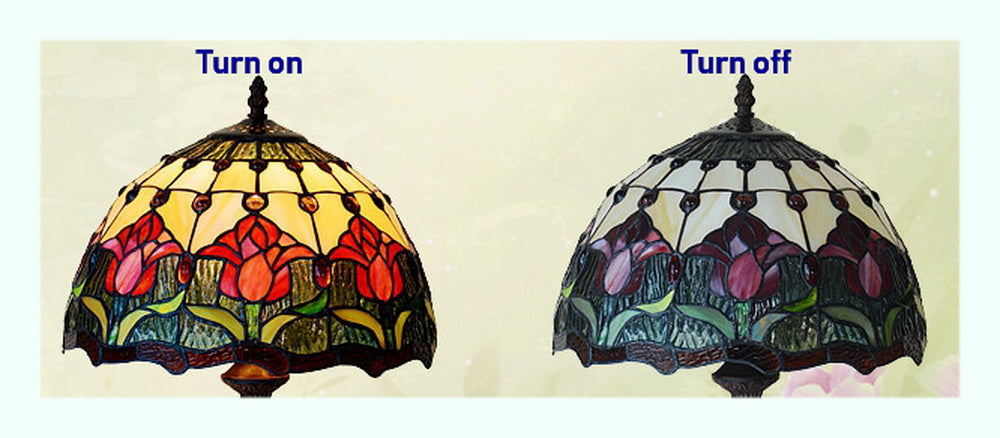 12" Tulip Style Tiffany Bedside Lamp with Antique Style Sculpture Base "the Horse Boy" 12" Tulip Style Tiffany Bedside Lamp with Antique Style Sculpture Base "the Horse Boy"